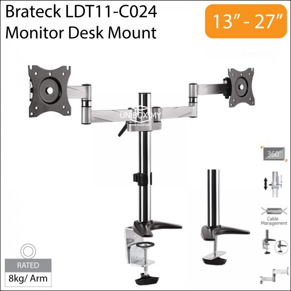 Brateck LDT11-C024 13-27 inch Dual LCD Monitor Desk Mount Stand