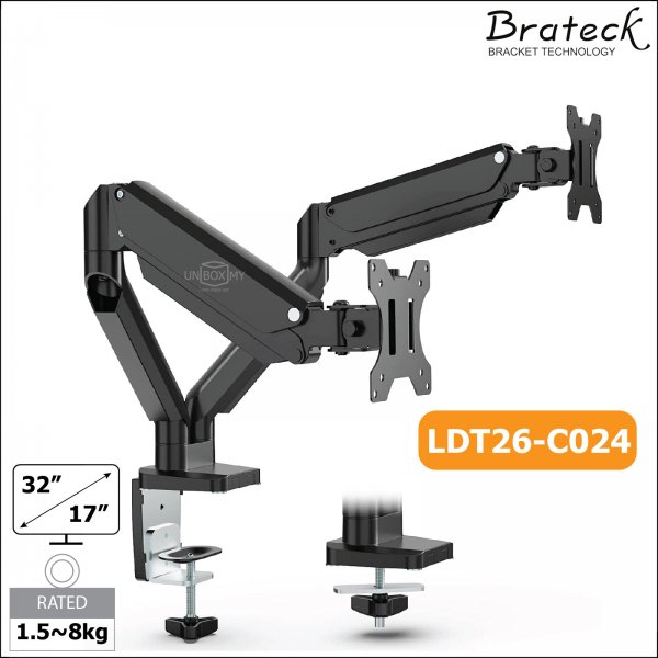 Brateck LDT26-C024 17-32 inch Dual LCD Monitor Desk Mount Stand