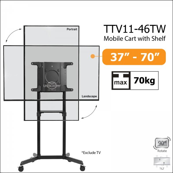 Brateck TTV11-46TW 37-70 inch Portrait Landscape Flip TV Trolley Rotate Cart Stand