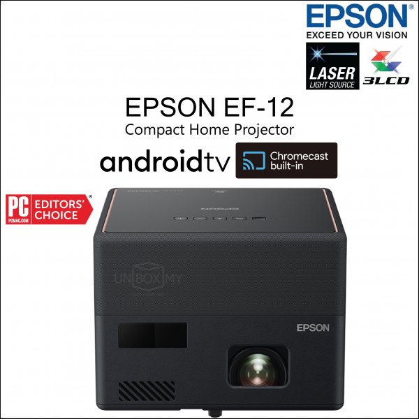 Epson EpiqVision Mini EF-12 3LCD Laser Full HD 1080p AndroidTV Chromecast Wireless Compact Home Projector